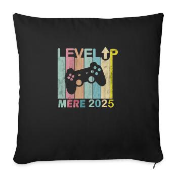 Homme Papa 2025 Futurs Parents Level Up Joueur - Housse de coussin décorative 45 x 45 cm - noir - Devant