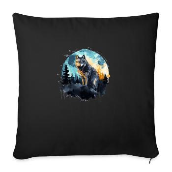 loup aquarelle - Housse de coussin décorative 45 x 45 cm - noir - Devant