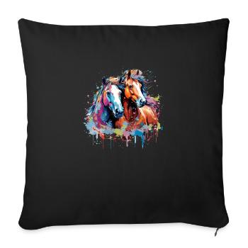 Chevaux aquarelle - Housse de coussin décorative 45 x 45 cm - noir - Devant