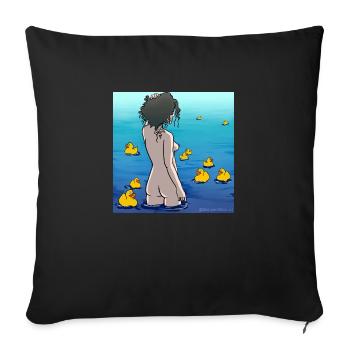Nackte Frau im Wasser mit Gummienten - Sofakissenbezug 45 x 45 cm - Schwarz - Vorne