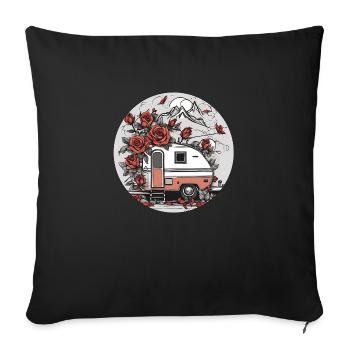 Camping-car / Camping-car / camping / Roadtrip / Voyage - Housse de coussin décorative 45 x 45 cm - noir - Devant
