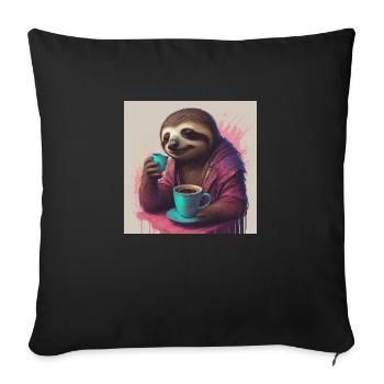 Paresseux doux et endormi buvant du café - Housse de coussin décorative 45 x 45 cm - noir - Devant