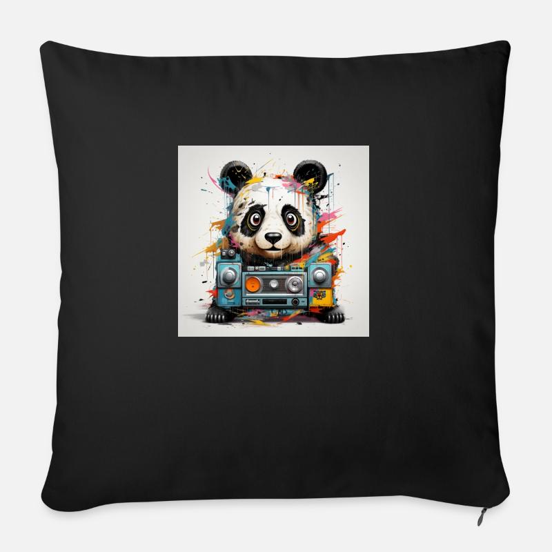 Music Panda - Sofakissenbezug 45 x 45 cm - Schwarz