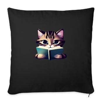 Cat Books Hangover Book Kitten Domestic Cat Reading - Sofa pillowcase 17,3'' x 17,3'' (45 x 45 cm) - black - Front