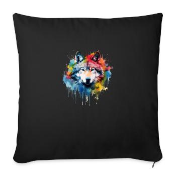 loup , loup gris aquarelle - Housse de coussin décorative 45 x 45 cm - noir - Devant