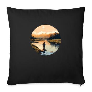 Ein Fliegenfischer in einem kanadischen Fluss - Sofakissenbezug 45 x 45 cm - Schwarz - Vorne