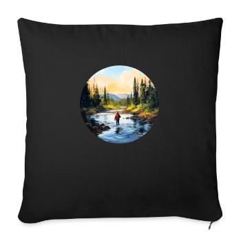 Ein Gemälde eines Fliegenfischers im Fluss - Sofakissenbezug 45 x 45 cm - Schwarz - Vorne