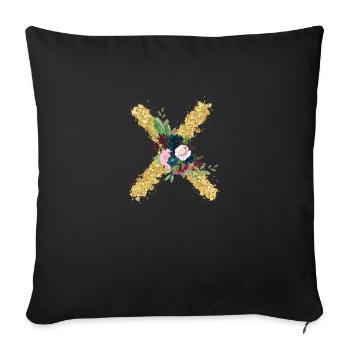 Buchstabe x florales Gold - Sofakissenbezug 45 x 45 cm - Schwarz - Vorne