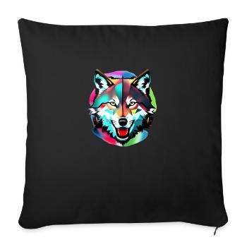 Bunter Wolf - Sofakissenbezug 45 x 45 cm - Schwarz - Vorne