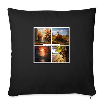 Herbst, Kürbis, Laub, bunt, T-Shirt - Sofakissenbezug 45 x 45 cm - Schwarz - Vorne