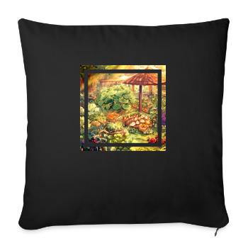 Jardin dans un style anime à base de plantes - Housse de coussin décorative 45 x 45 cm - noir - Devant