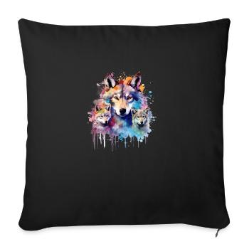 wolf family, gray wolf, cub - Sofa pillowcase 17,3'' x 17,3'' (45 x 45 cm) - black - Front