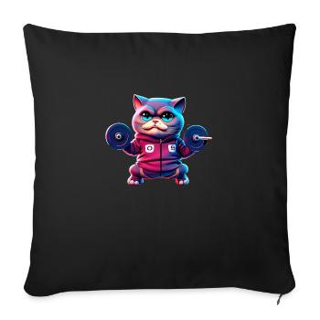 cute funny cat illustration lifting weight workout - Sofa pillowcase 17,3'' x 17,3'' (45 x 45 cm) - black - Front