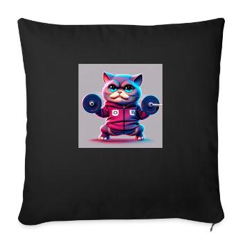 cute funny cat illustration lifting weight workout - Sofa pillowcase 17,3'' x 17,3'' (45 x 45 cm) - black - Front
