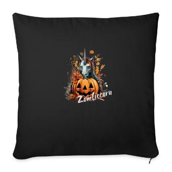 Einhorn mit Kürbis, Halloween, Zombiecorn - Sofakissenbezug 45 x 45 cm - Schwarz - Vorne
