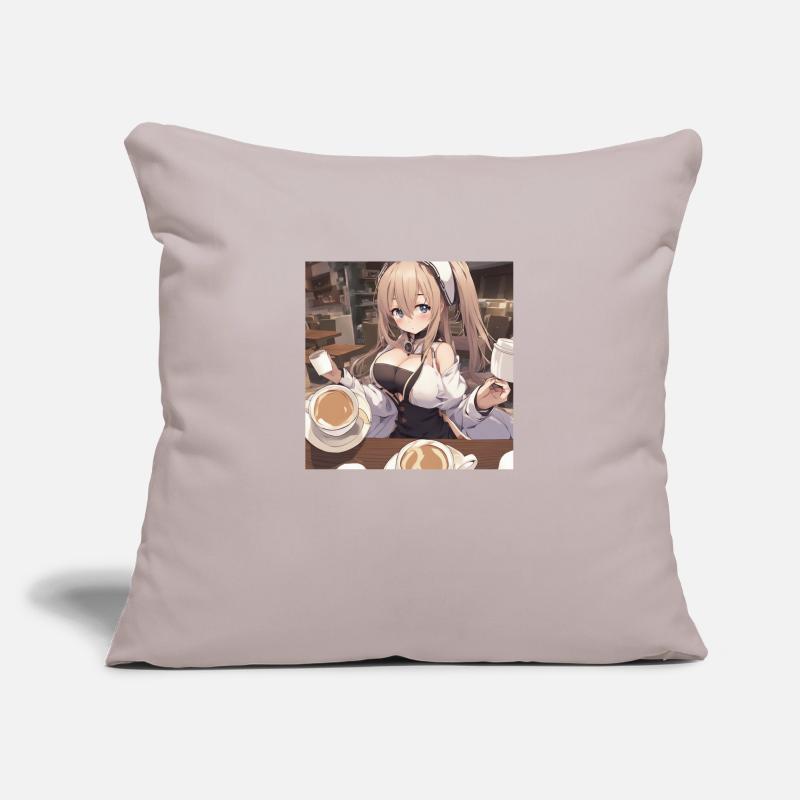 anime girl withe big boobs withe coffee Sofakissenbezug 45 x 45 cm