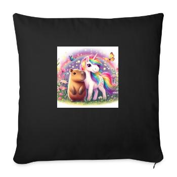 Capybara et Licorne - Housse de coussin décorative 45 x 45 cm - noir - Devant