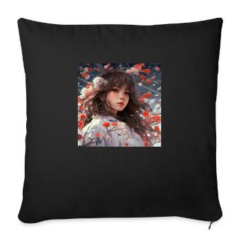 Anime-Girl, Kirschblütenfest - Sofakissenbezug 45 x 45 cm - Schwarz - Vorne