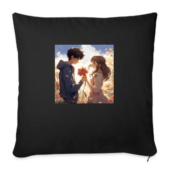 Love Flower Boy et Girl - Housse de coussin décorative 45 x 45 cm - noir - Devant