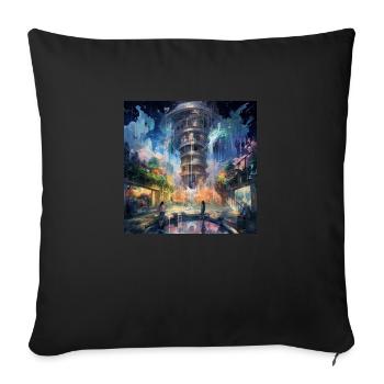 Futuristic tower in a city - park - Sofa pillowcase 17,3'' x 17,3'' (45 x 45 cm) - black - Front
