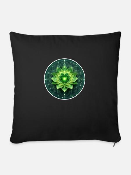 Blume der Kraft - Herzchakra - Sofakissenbezug 45 x 45 cm - Schwarz