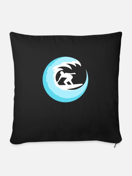 Surfer Surfbrett Runde Blaue Kreis Welle Surfen - Sofakissenbezug 45 x 45 cm - Schwarz
