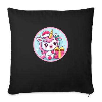 Christmas Unicorn with a gift - Sofa pillowcase 17,3'' x 17,3'' (45 x 45 cm) - black - Front