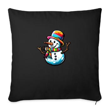 Bonhomme de neige / Hiver / Neige / Bande dessinée / Froid - Housse de coussin décorative 45 x 45 cm - noir - Devant