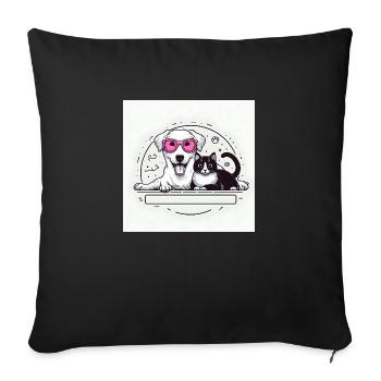 chat et chien - Housse de coussin décorative 45 x 45 cm - noir - Devant