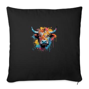 Highland Cow, watercolor - Sofa pillowcase 17,3'' x 17,3'' (45 x 45 cm) - black - Front