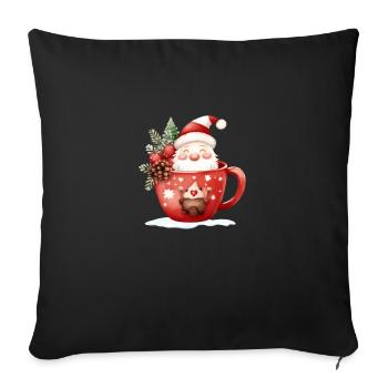 Wichtel in Weihnachtstasse - Sofakissenbezug 45 x 45 cm - Schwarz - Vorne