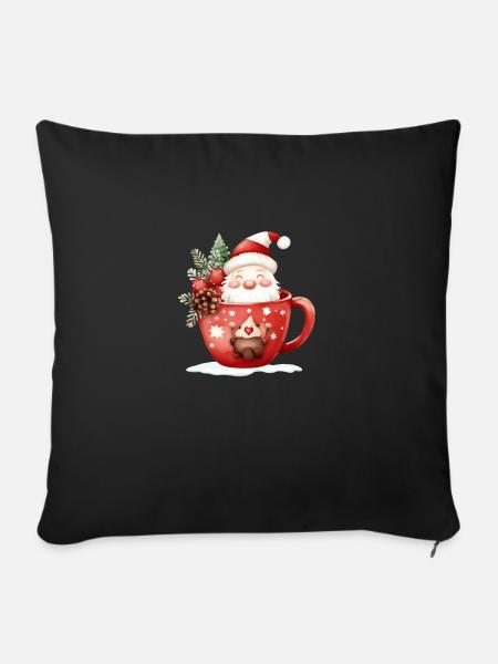 Wichtel in Weihnachtstasse - Sofakissenbezug 45 x 45 cm - Schwarz