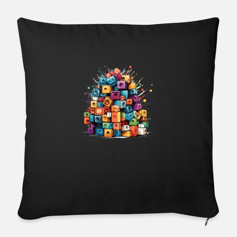 Bunte Blockhaufen, Gestapelte bunte Blöcke - Sofakissenbezug 45 x 45 cm - Schwarz