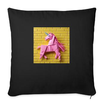 Licorne rose devant un mur jaune - Housse de coussin décorative 45 x 45 cm - noir - Devant