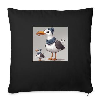 Möwe mit Schal - Sofakissenbezug 45 x 45 cm - Schwarz - Vorne