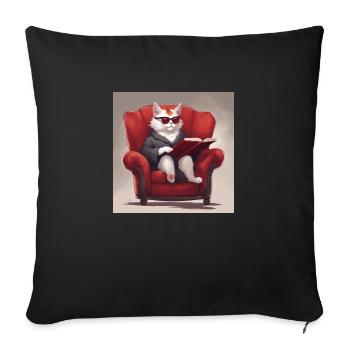 Rot weiße Katze im Sessel mit Mantel - Sofakissenbezug 45 x 45 cm - Schwarz - Vorne