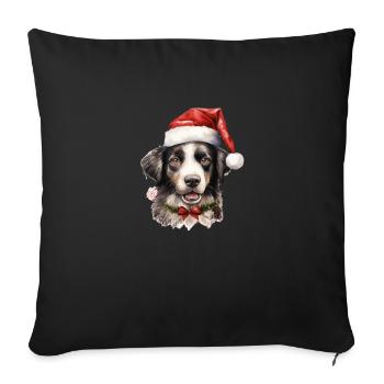 Dog with christmas hat bonnet, t shirt, mug - Sofa pillowcase 17,3'' x 17,3'' (45 x 45 cm) - black - Front