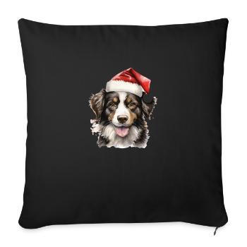 Dog with christmas hat bonnet, t shirt, mug - Sofa pillowcase 17,3'' x 17,3'' (45 x 45 cm) - black - Front