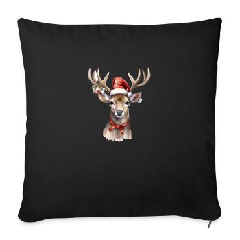 Renne avec un bonnet de Noel, t shirt, mug - Housse de coussin décorative 45 x 45 cm - noir - Devant