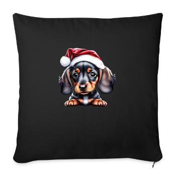 Teckel Noël Teckel Chiot Chien Noël - Housse de coussin décorative 45 x 45 cm - noir - Devant