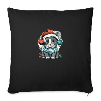 Chat de Noël - Housse de coussin décorative 45 x 45 cm - noir - Devant