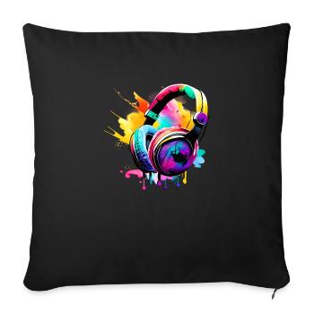 Headphones, Musicians, Listen to Music, Vocals, Gamer, Singer - Sofa pillowcase 17,3'' x 17,3'' (45 x 45 cm) - black - Front