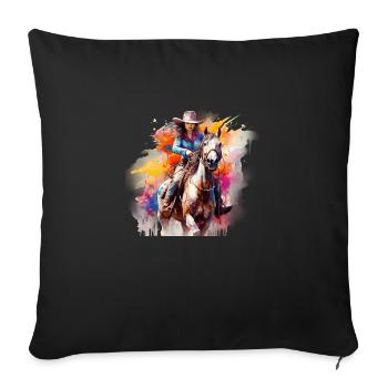 cow girl, cheval western - Housse de coussin décorative 45 x 45 cm - noir - Devant