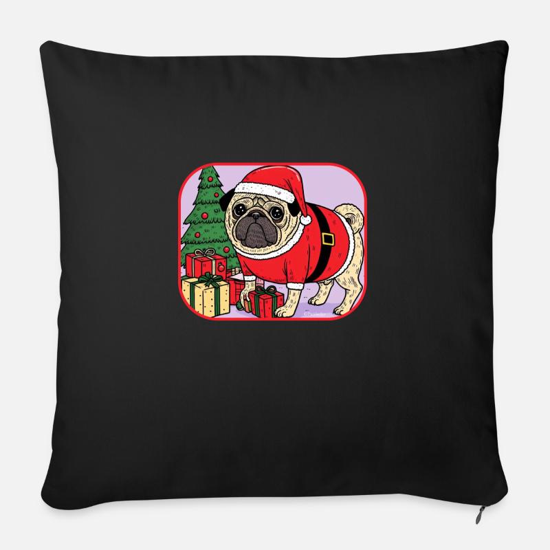 Mops-Weihnachten - Sofakissenbezug 45 x 45 cm - Schwarz