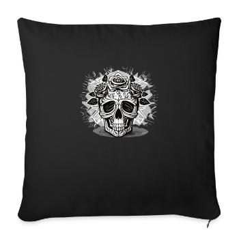 Schwarz-Weiß Schädel & Rosen Design - Sofakissenbezug 45 x 45 cm - Schwarz - Vorne