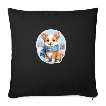 Welsh Corgi avec écharpe - Housse de coussin décorative 45 x 45 cm - noir - Devant
