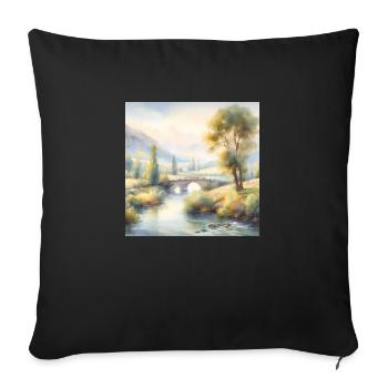 Watercolor Painting Landscape with River - Sofa pillowcase 17,3'' x 17,3'' (45 x 45 cm) - black - Front