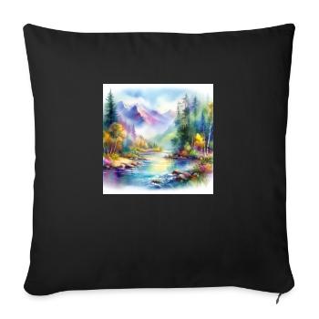 Colorful Watercolor Landscape - Sofa pillowcase 17,3'' x 17,3'' (45 x 45 cm) - black - Front