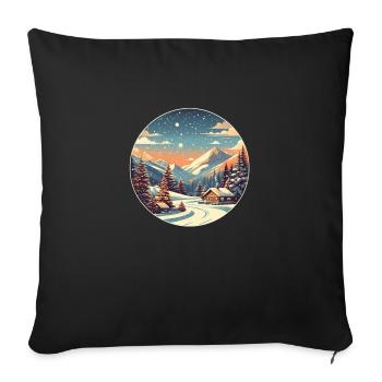Paysage d’hiver - Neige, Forêt, Hiver, Montagnes - Housse de coussin décorative 45 x 45 cm - noir - Devant