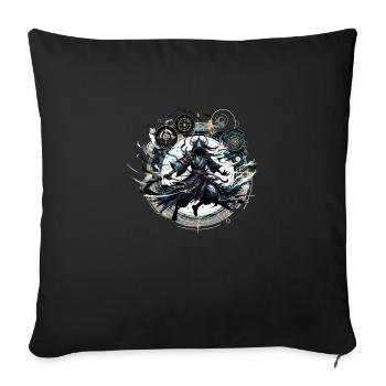 Ronin de l’ombre : Guerrier mystique - Housse de coussin décorative 45 x 45 cm - noir - Devant